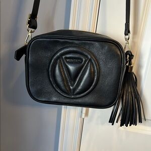 Valentino Black Crossbody Bag with Tassel and Embossed Logo
